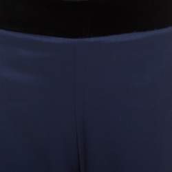 Escada Blue Stretch Wool Gabardine Velvet Trim High Waist Trousers M