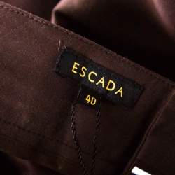 Pre Owned Escada Mocca Brown Stretch Cotton Embroidered Waist Detail Cropped Pants L