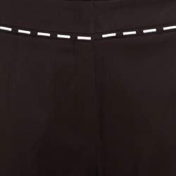 Pre Owned Escada Mocca Brown Stretch Cotton Embroidered Waist Detail Cropped Pants L