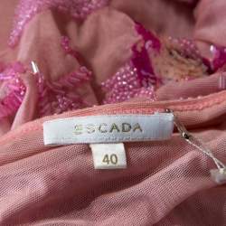 Escada Pink Tulle Overlay Floral Embellished Off Shoulder Blouse L