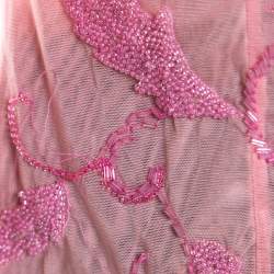 Escada Pink Tulle Overlay Floral Embellished Off Shoulder Blouse L