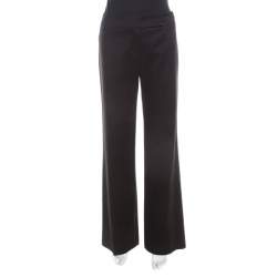 Escada Black Textured Cotton Jacquard High Waist Wide Leg Trousers M