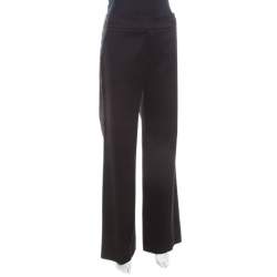 Escada Black Textured Cotton Jacquard High Waist Wide Leg Trousers M