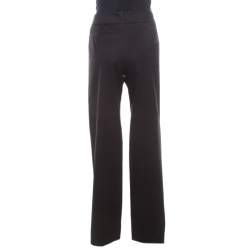 Escada Black Textured Cotton Jacquard High Waist Wide Leg Trousers M