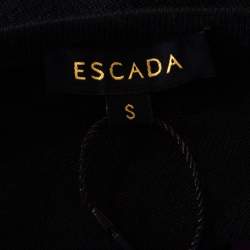 Pre Owned Escada Black Silk Wool Knit Floral Embroidered Long Sleeve Top S