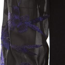 Pre Owned Escada Black Silk Wool Knit Floral Embroidered Long Sleeve Top S