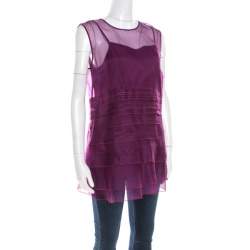 Pre Owned Escada Amethyste Purple Sheer Silk Sleeveless Norga Layered Top M