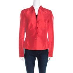 Escada Orange Silk Pleat Detail Tailored Button Front Blazer M