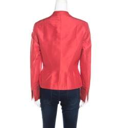 Escada Orange Silk Pleat Detail Tailored Button Front Blazer M