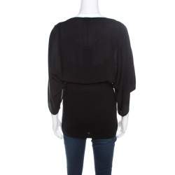 Pre Owned Escada Black Stretch Knit Embellished Waterfall Sleeve Top M