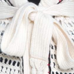 Escada Cream Crochet Knit Floral Applique Scalloped Tassel Edge Long Cardigan L
