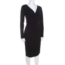 Pre Owned Escada Black Stretch Crepe Pintuck Detail Dinore Sheath Dress M