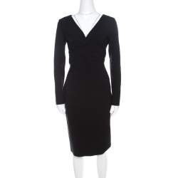 Pre Owned Escada Black Stretch Crepe Pintuck Detail Dinore Sheath Dress M