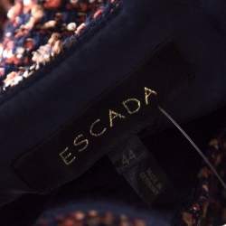 Pre Owned Escada Multicolor Tweed Denim Bow Detail Sleeveless Shift Dress XL