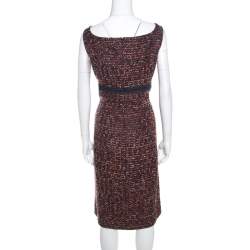 Pre Owned Escada Multicolor Tweed Denim Bow Detail Sleeveless Shift Dress XL