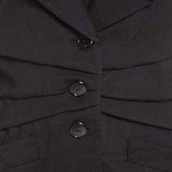Escada Black Wool Pleat Detail Button Front Beaneth Jacket L