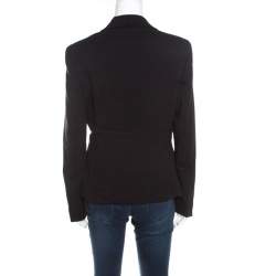 Escada Black Wool Pleat Detail Button Front Beaneth Jacket L