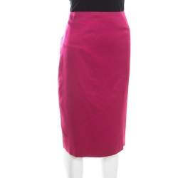 Escada Pink Silk Satin Slit Detail Pencil Skirt L