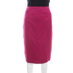 Escada Pink Silk Satin Slit Detail Pencil Skirt L