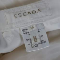Pre Owned Escada White Cotton Stretch Denim Floral Embroidered Detail Flared Trousers M