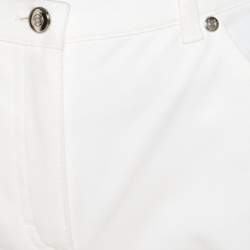 Pre Owned Escada White Cotton Stretch Denim Floral Embroidered Detail Flared Trousers M