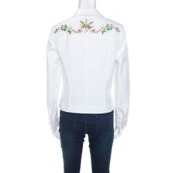 Pre Owned Escada White Denim Floral Embroidered Jacket M 