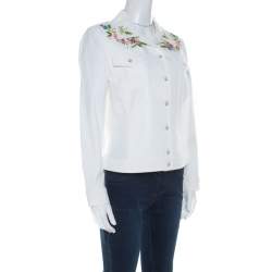 Pre Owned Escada White Denim Floral Embroidered Jacket M 