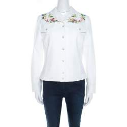 Pre Owned Escada White Denim Floral Embroidered Jacket M 