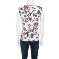 Escada White True Love Print Cotton Sleeveless Top M