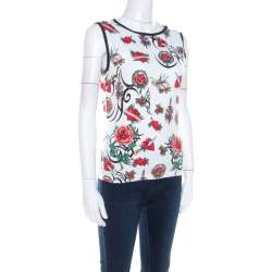 Escada White True Love Print Cotton Sleeveless Top M