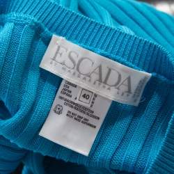 Escada Blue Cotton Ribbed Knit Crew Neck Top L