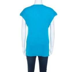 Escada Blue Cotton Ribbed Knit Crew Neck Top L