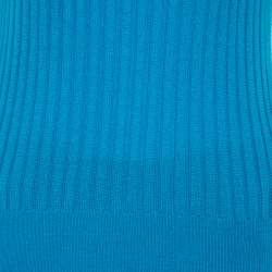 Escada Blue Cotton Ribbed Knit Crew Neck Top L