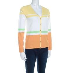 Escada Multicolor Rib Knit Button Front Cardigan M