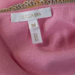 Pre Owned Escada Baby Pink Stretch Knit Sequined Lace Trim Sleeveless Top M