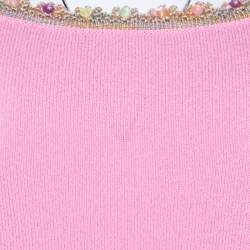 Pre Owned Escada Baby Pink Stretch Knit Sequined Lace Trim Sleeveless Top M