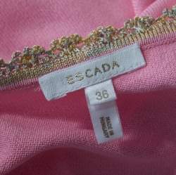 Escada Pink Knit Sequined Lace Trim Button Front Cardigan M  