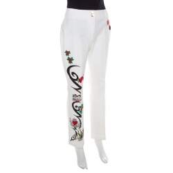 Pre Owned Escada White True Love Heart Embroidered Denim High Waist Jeans M