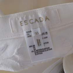 Pre Owned Escada White Cotton Denim Sequined Rosette Applique Flared Jeans M