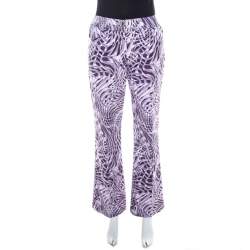 Escada Purple Abstract Print Cotton Flared Trousers M