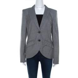 Escada Grey Wool Blend Houndstooth Patterned Double Button Blazer M 