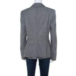 Escada Grey Wool Blend Houndstooth Patterned Double Button Blazer M 