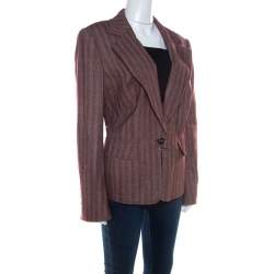 Escada Burgundy Wool and Silk Blend Single Button Blazer XL