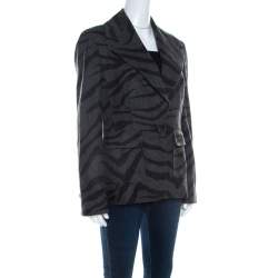 Escada Grey Cashmere Wool Animal Pattern Single Button Blazer M 