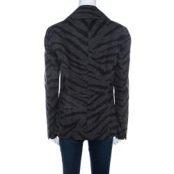 Escada Grey Cashmere Wool Animal Pattern Single Button Blazer M 