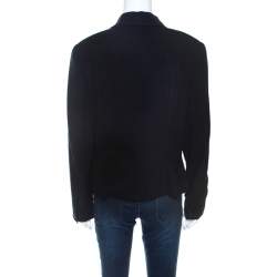 Escada Navy Blue Wool Crepe Tailored Jacket L 