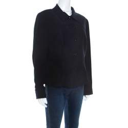 Escada Navy Blue Wool Crepe Tailored Jacket L 