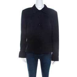 Escada Navy Blue Wool Crepe Tailored Jacket L 