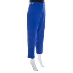 Escada Cobalt Blue Stretch Crepe Waist Buckle Detail Tapered Pants XL 