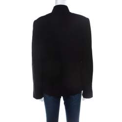 Escada Black Wool Crepe Chain Detail Stand Collar Jacket L 